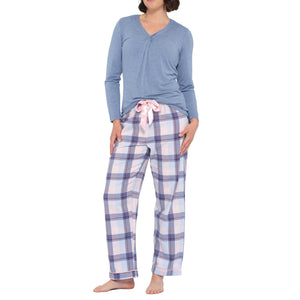 Magnolia - Blue Bamboo Tee with Checked Flannelette Pant PJ Set