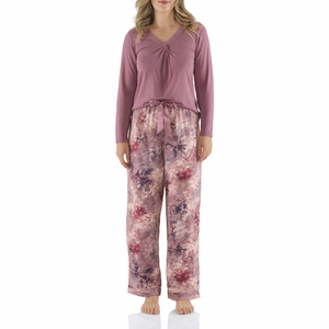 Magnolia - Mauve Bamboo Tee with Floral Pant PJ Set