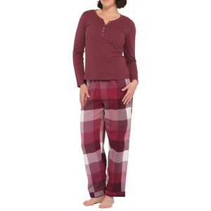 Magnolia - Burgundy Cotton Top with Checked Flannelette Pant PJ Set