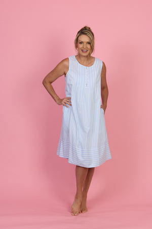 French Country - Blue Striped Sleeveless Nightie