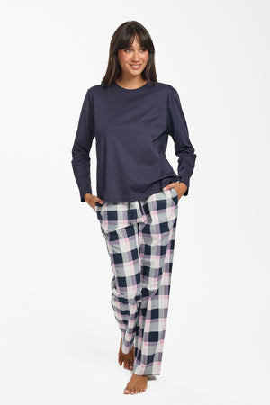 Love & Lustre - Navy & Pink Checked PJ Set